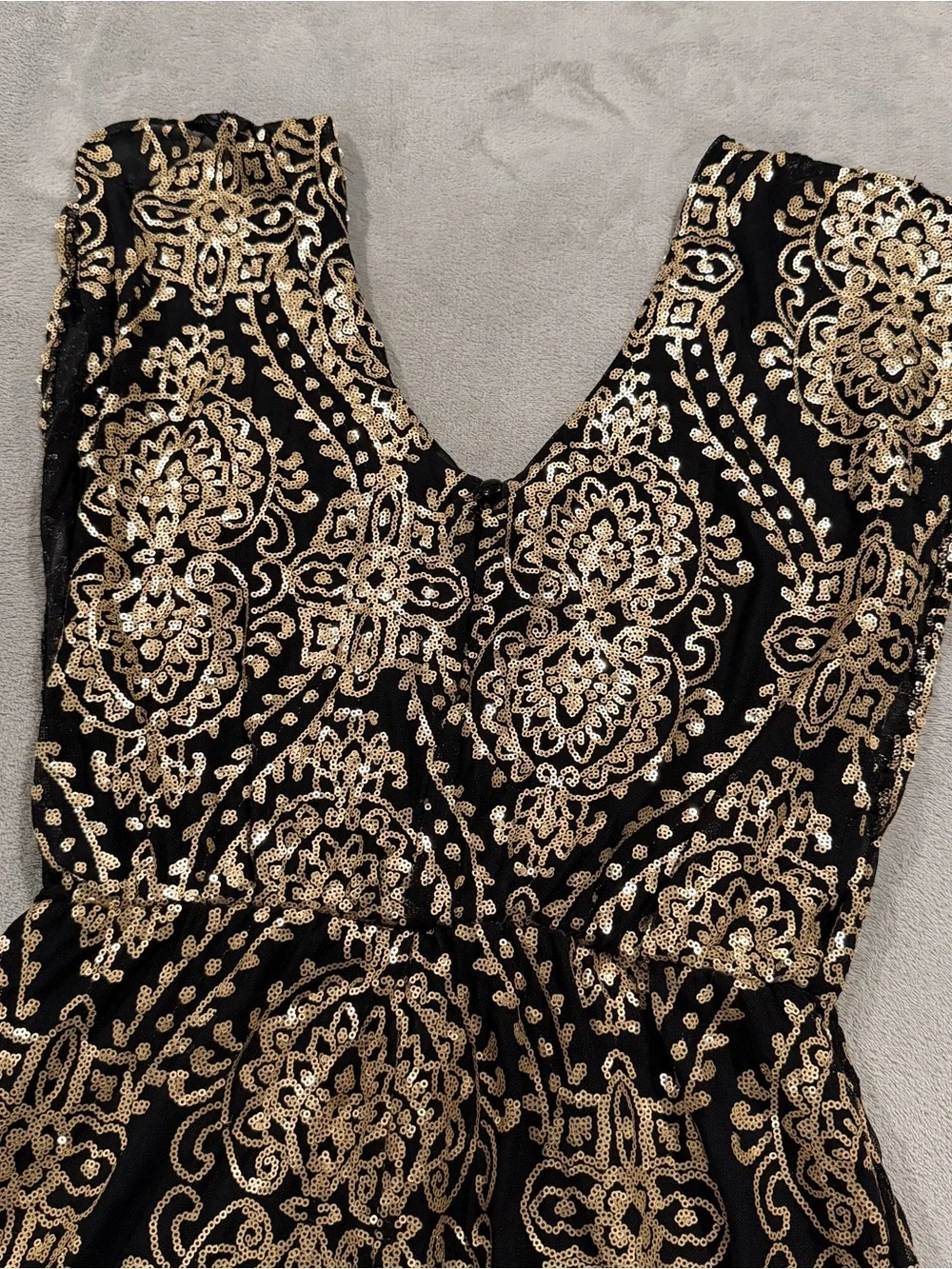 Black & Gold Sequined V-Neck Romper